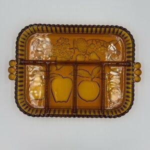 Indiana Glass Co Divided Golden Amber Relish/Fruit Tray